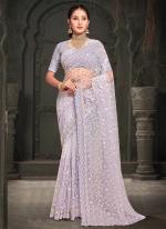 Net Lavender Wedding Wear Sequins Work Saree